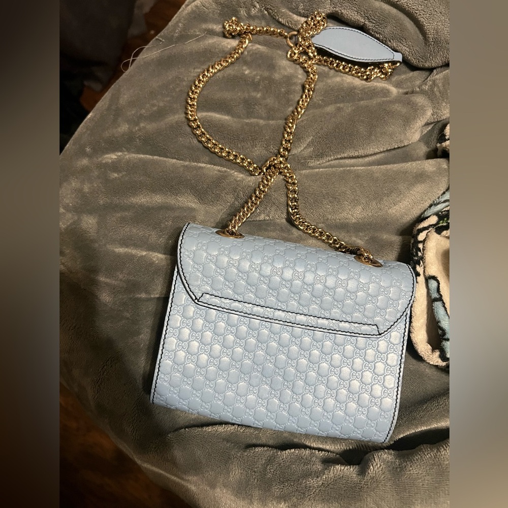 Gucci Guccissima  Mini Emily Leather Crossbody Bag   Baby blue